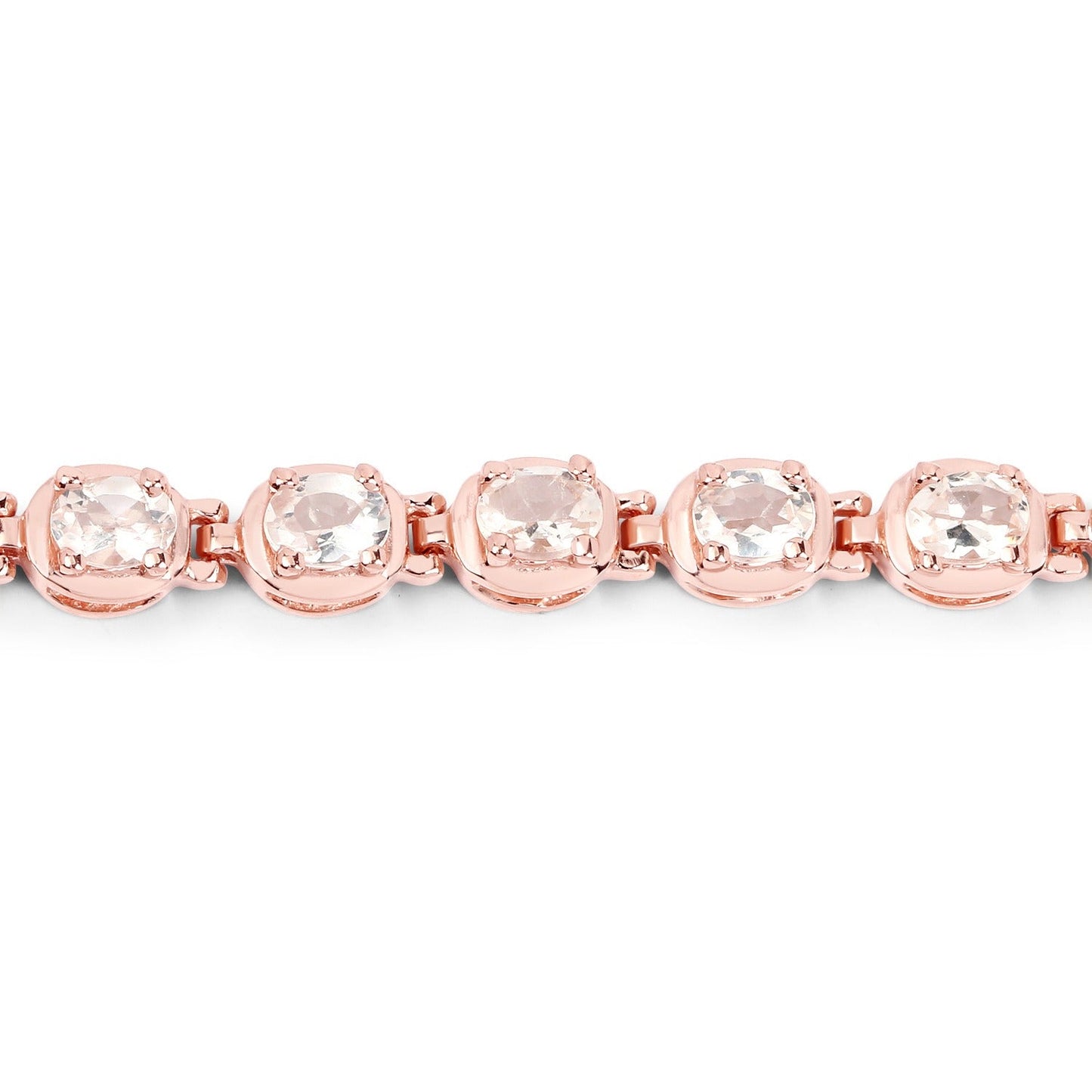 3.90 Ct Oval Pink Morganite Prong 14K Rose Gold Plated Silver Tennis Bracelet