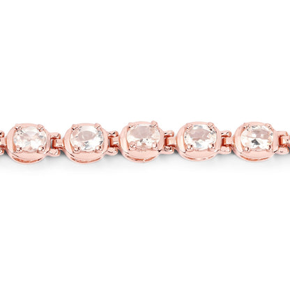 3.90 Ct Oval Pink Morganite Prong 14K Rose Gold Plated Silver Tennis Bracelet
