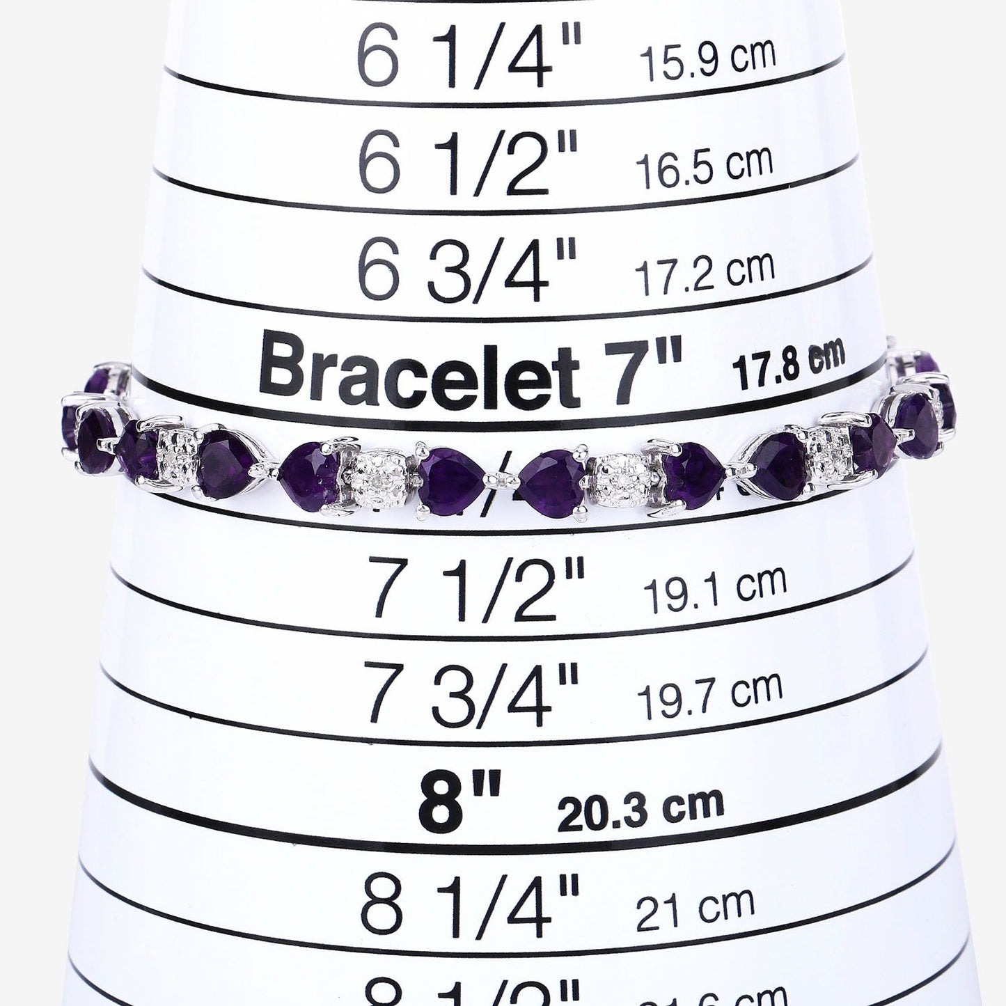 9.46 Ct Heart Purple Amethyst and Diamond Silver Tennis Bracelet