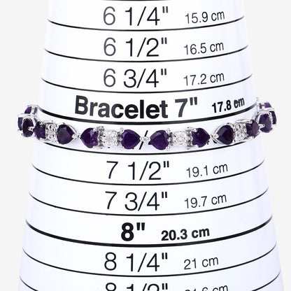 9.46 Ct Heart Purple Amethyst and Diamond Silver Tennis Bracelet