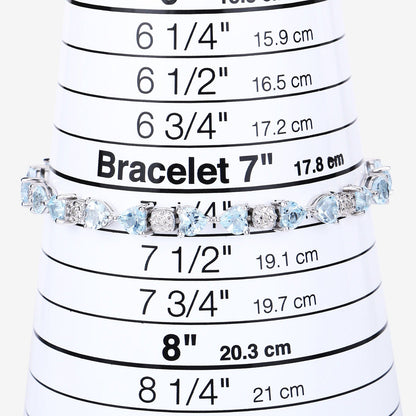 11 Ct Heart Blue Topaz Prong Silver Tennis Bracelet