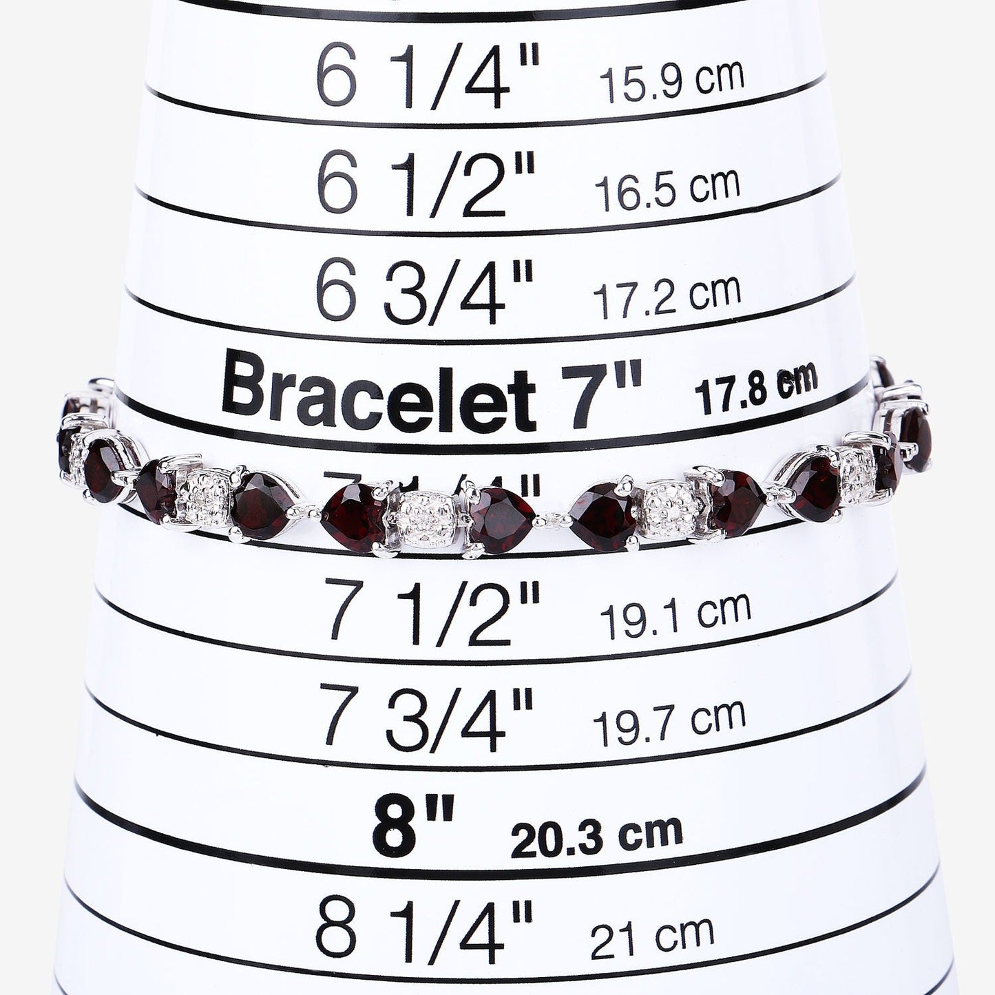 11 Ct Heart Red Garnet and Diamond Prong Silver Tennis Bracelet