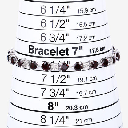 11 Ct Heart Red Garnet and Diamond Prong Silver Tennis Bracelet