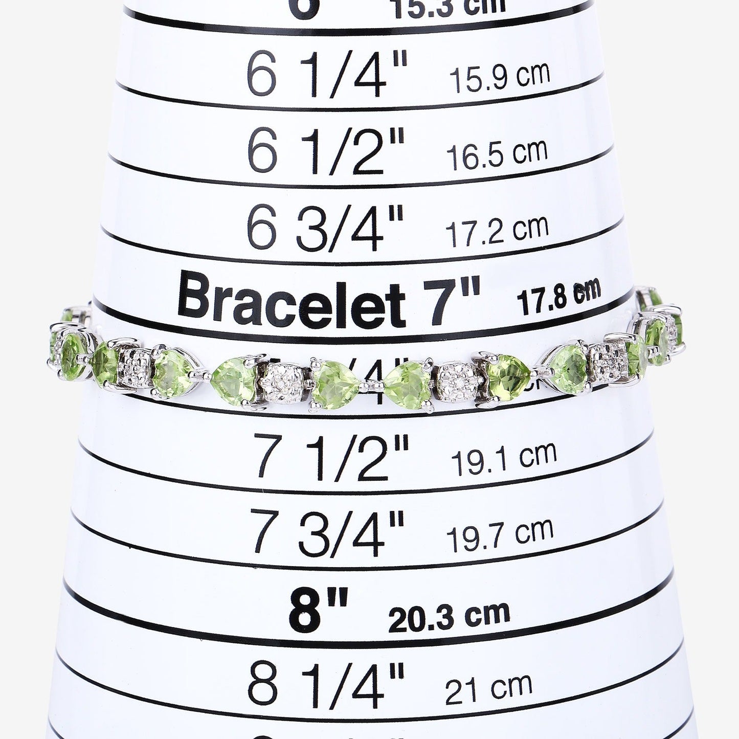 9.68 Ct Heart Green Peridot & Diamond Prong Silver Tennis Bracelet