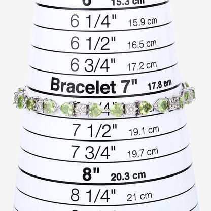 9.68 Ct Heart Green Peridot & Diamond Prong Silver Tennis Bracelet