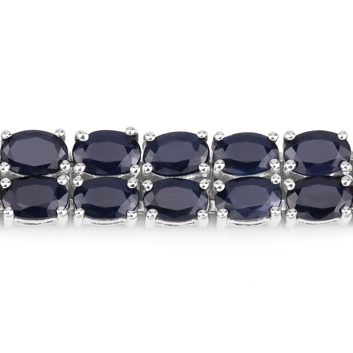 28.80 Cttw Oval Blue Sapphire Prong Sterling Silver Two Row Tennis Bracelet