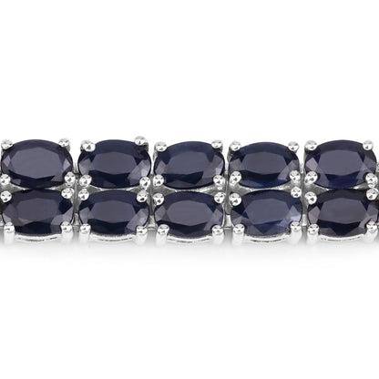 28.80 Cttw Oval Blue Sapphire Prong Sterling Silver Two Row Tennis Bracelet