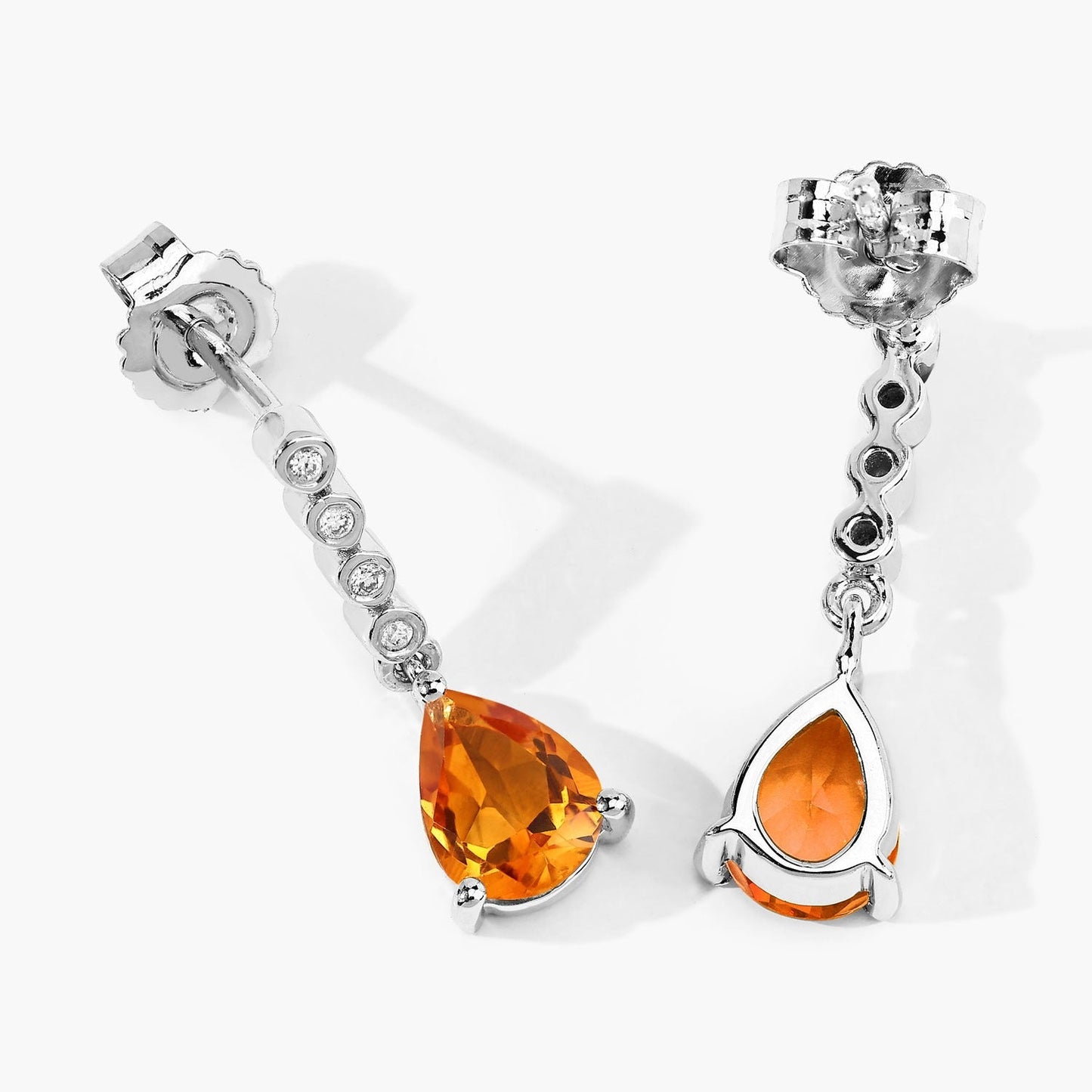 1.80 Ct Pear Golden Yellow Madeira Citrine & Lab Diamond Prong Silver Teardrop Dangle Earrings