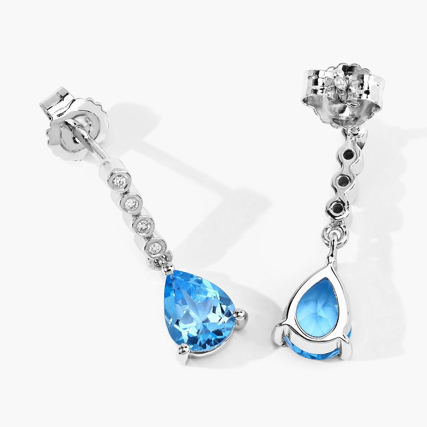 2.30 Ct Pear Swiss Blue Topaz & Lab Diamond Prong Silver Teardrop Dangle Earrings