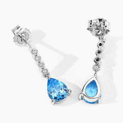 2.30 Ct Pear Swiss Blue Topaz & Lab Diamond Prong Silver Teardrop Dangle Earrings