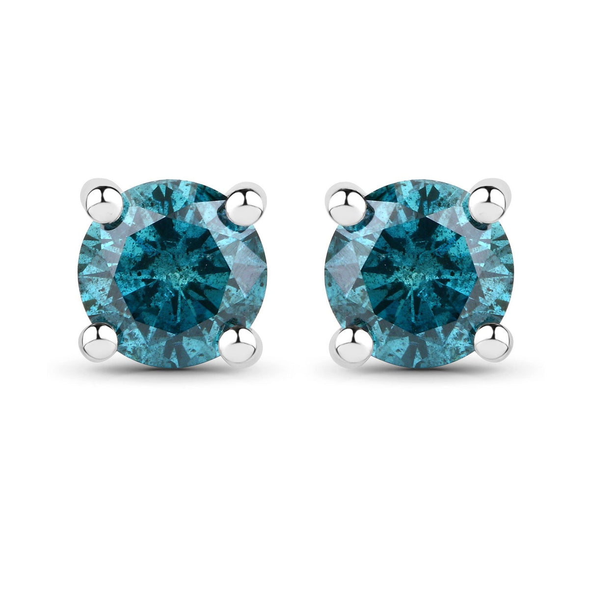 0.73 Cttw Round Teal Blue Diamond 14K Gold Solitaire Stud Earrings