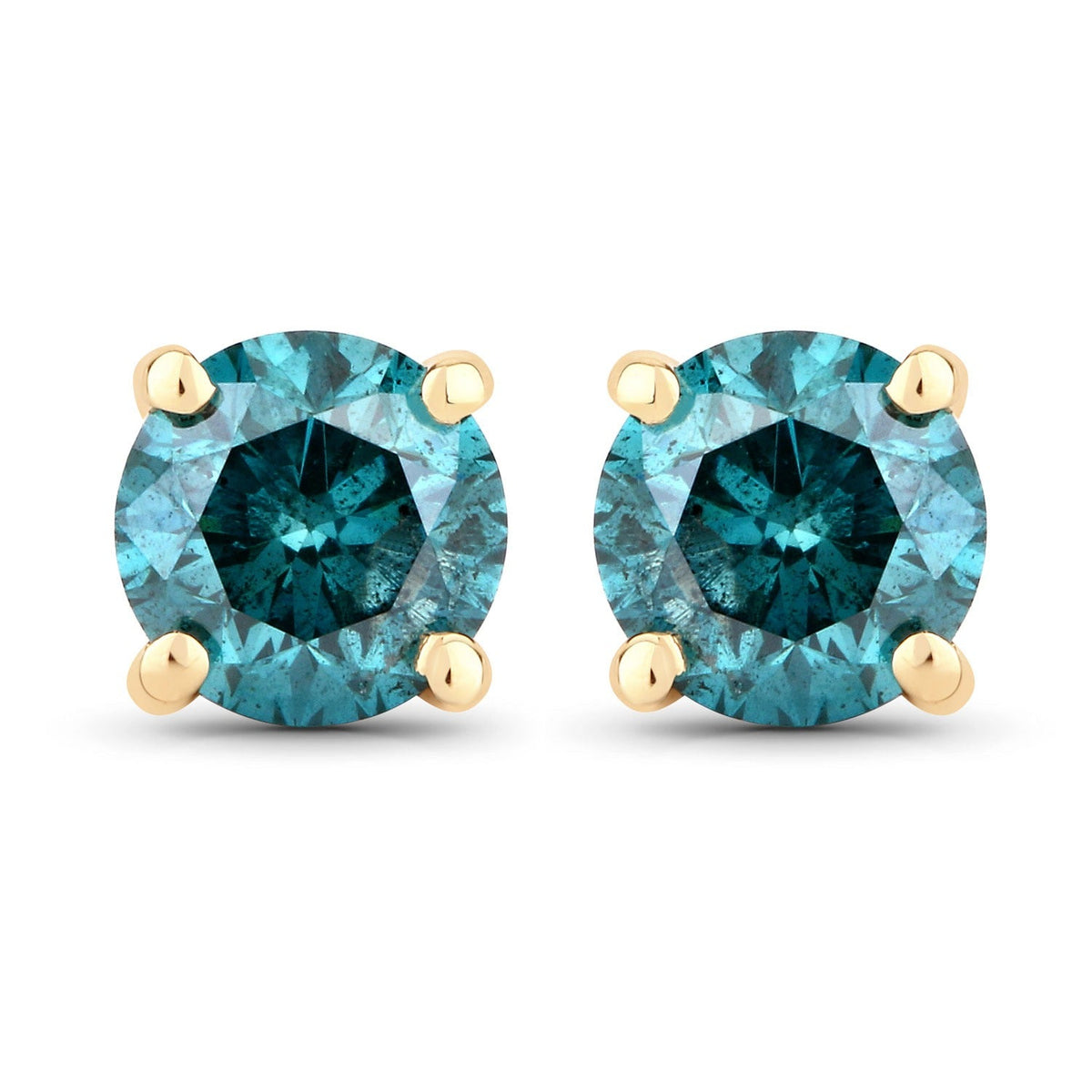 0.73 Cttw Round Teal Blue Diamond 14K Gold Solitaire Stud Earrings