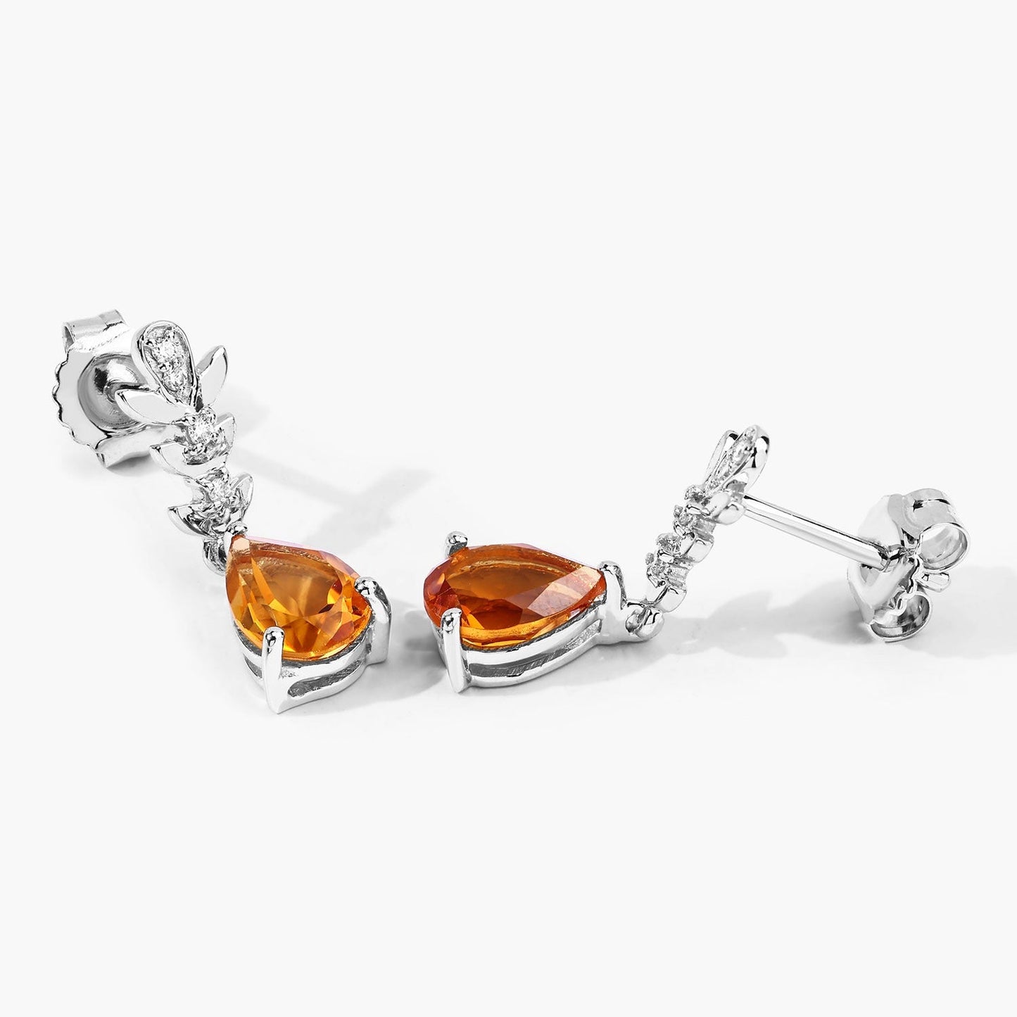 1.80 Ct Pear Yellow Madeira Citrine & Lab Diamond Prong Silver Teardrop Dangle Earrings