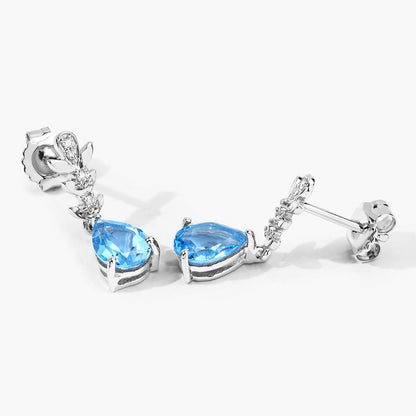 2.30 Ct Pear Swiss Blue Topaz & Lab Diamond Prong Silver Teardrop Dangle Earrings