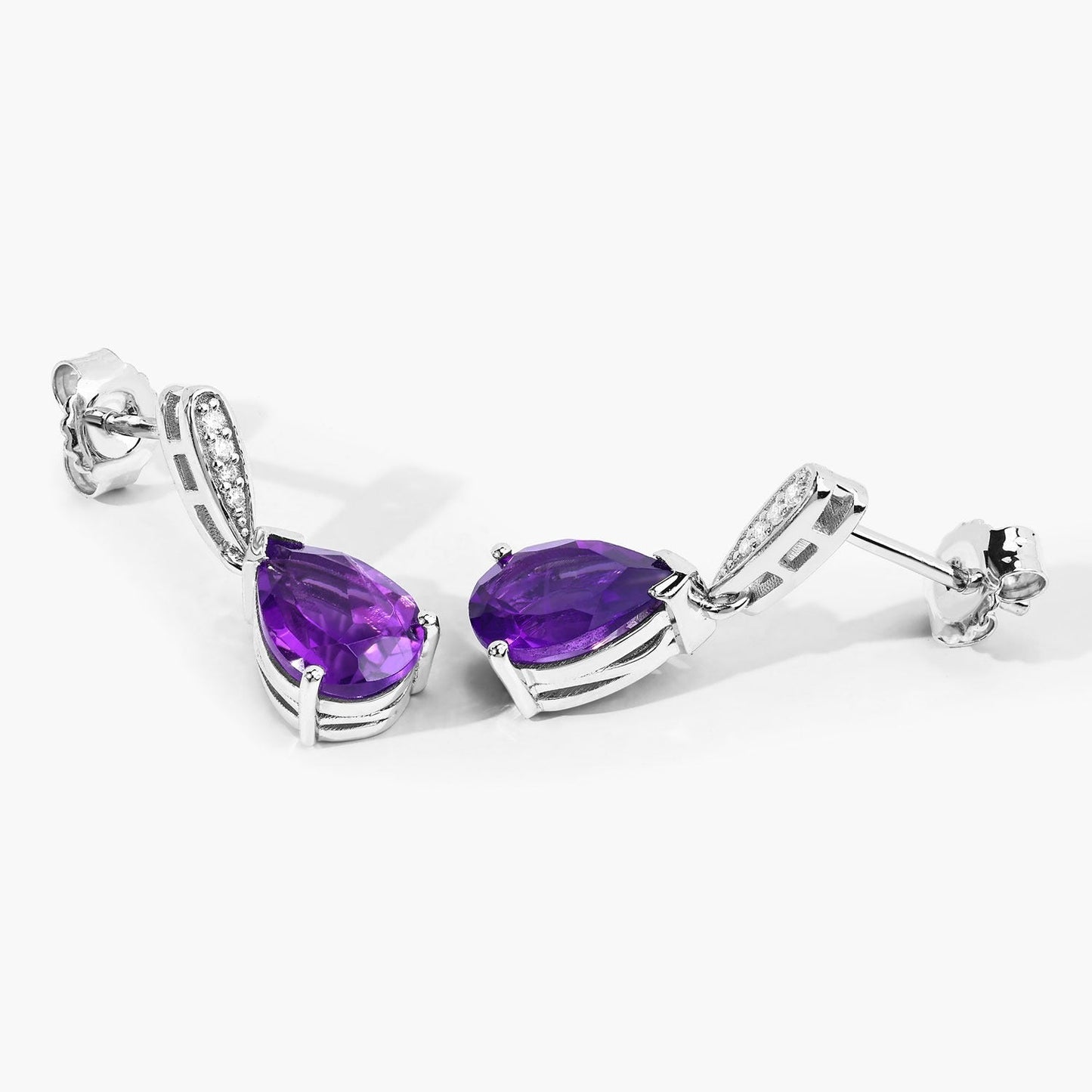 2.70 Ct Pear Purple Amethyst & Lab Diamond V-Prong Silver Teardrop Dangle Earrings