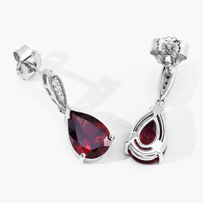 3.80 Ct Pear Red Mozambique Garnet & Lab Diamond V-Prong Silver Teardrop Dangle Earrings