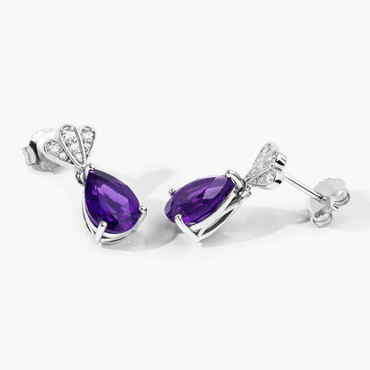 2.70 Ct Pear Purple Amethyst & Lab Diamond Prong Silver Teardrop Dangle Earrings