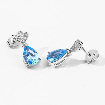 3.80 Ct Pear Swiss Blue Topaz & Lab Diamond Prong Silver Teardrop Dangle Earrings