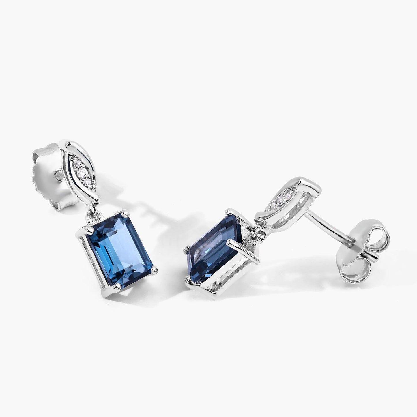 2.14 Ct Octagon London Blue Topaz & Lab Diamond Prong Silver Dangle Earrings