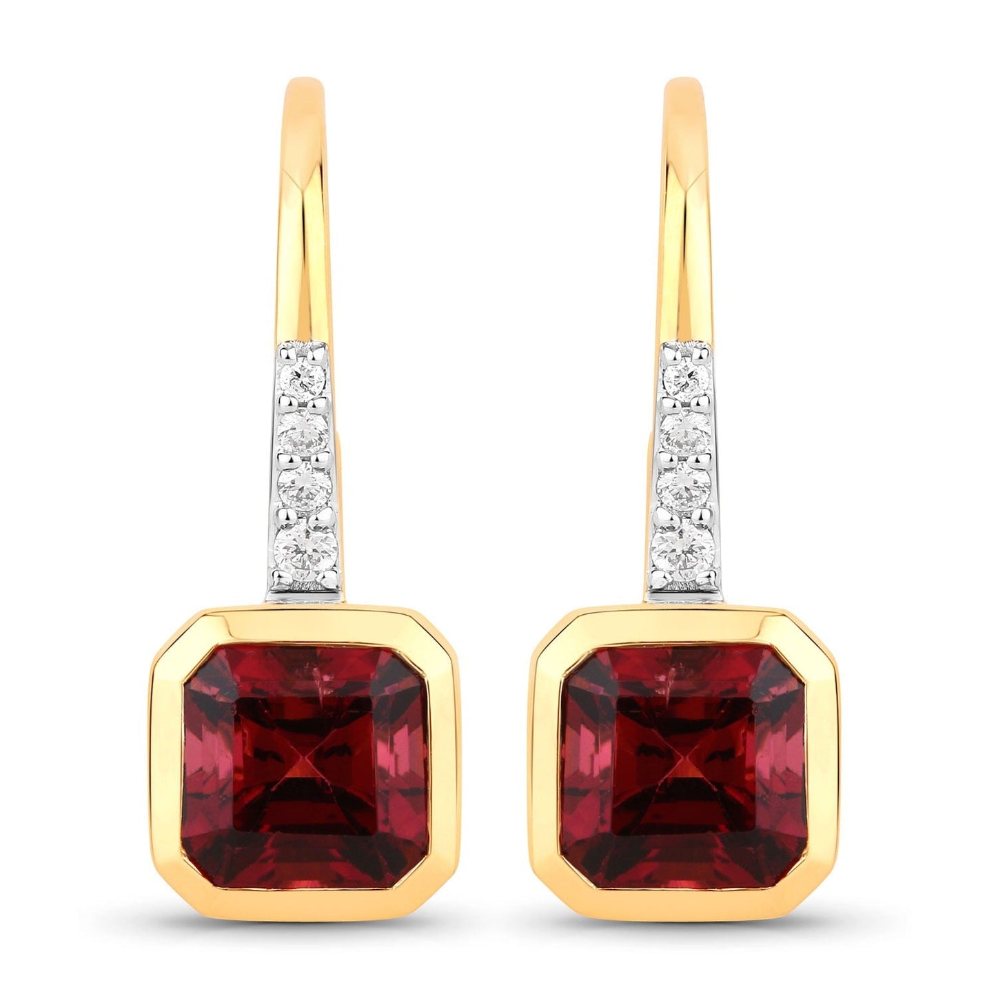2.48 Ct Octagon Red Rubellite & Lab Diamond Prong 14K Gold Stud Earrings