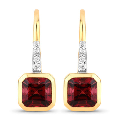 2.48 Ct Octagon Red Rubellite & Lab Diamond Prong 14K Gold Stud Earrings