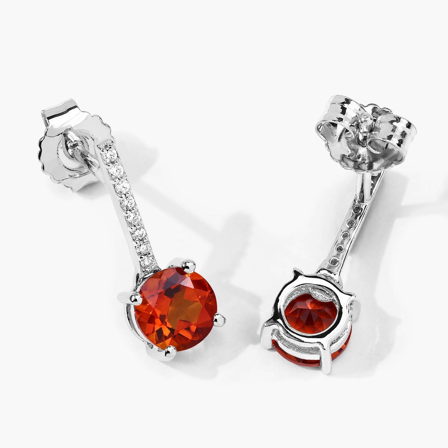 2.00 Ct Round Orange Madeira Citrine & Lab Diamond Prong Silver Dangle Earrings