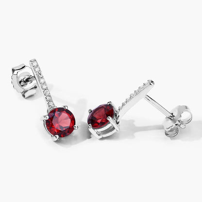 2.00 Ct Round Deep Red Mozambique Garnet & Lab Diamond Prong Silver Dangle Earrings