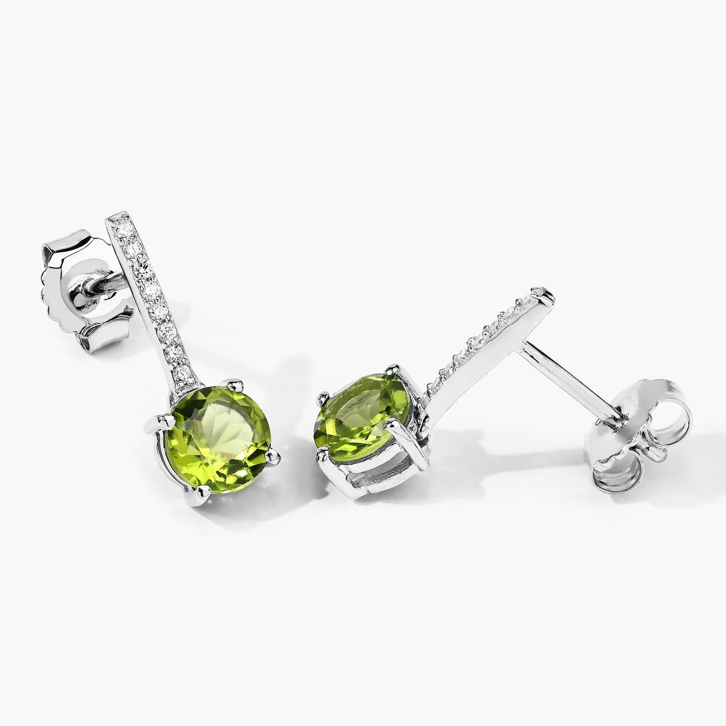 1.60 Ct Round Green Peridot & Lab Diamond Prong Silver Dangle Earrings
