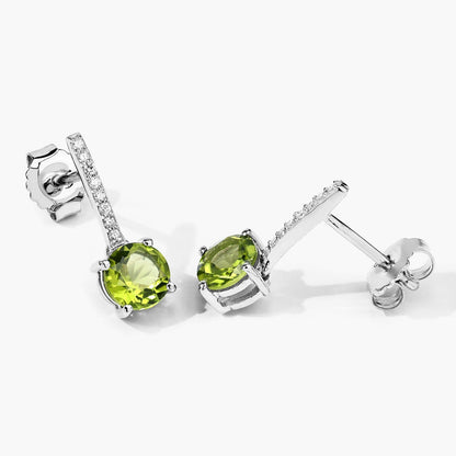 1.60 Ct Round Green Peridot & Lab Diamond Prong Silver Dangle Earrings
