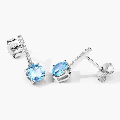 2.10 Ct Round Swiss Blue Topaz & Lab Diamond Prong Silver Dangle Earrings