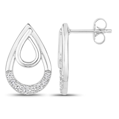 0.33 Cttw Round White Lab Diamond Pavé Rhodium Plated Silver Double Teardrop Stud Earrings