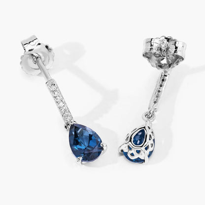 1.70 Ct Pear London Blue Topaz & Lab Diamond Prong Silver Teardrop Dangle Earrings