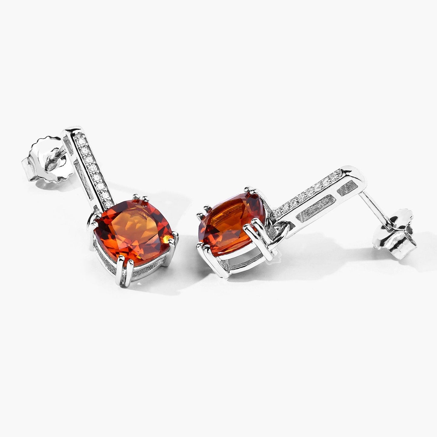 4.00 Ct Cushion Orange Madeira Citrine & Lab Diamond Prong Silver Dangle Earrings