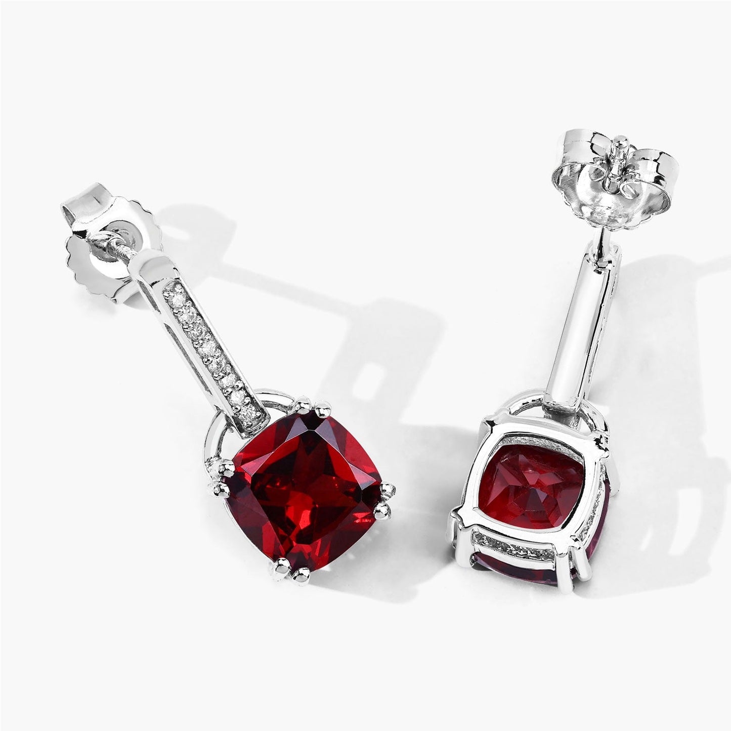 4.70 Ct Cushion Deep Red Mozambique Garnet & Lab Diamond Prong Silver Dangle Earrings