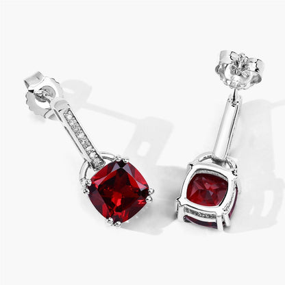 4.70 Ct Cushion Deep Red Mozambique Garnet & Lab Diamond Prong Silver Dangle Earrings
