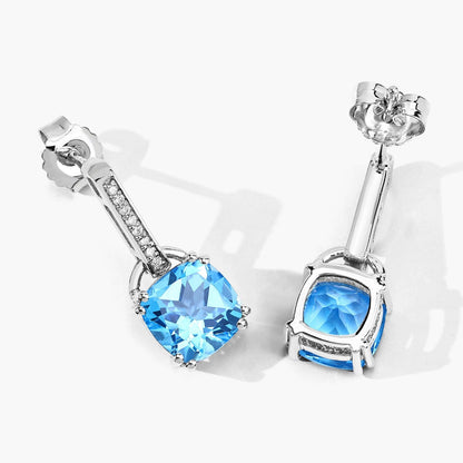 4.60 Ct Cushion Swiss Blue Topaz & Lab Diamond Prong Silver Dangle Earrings