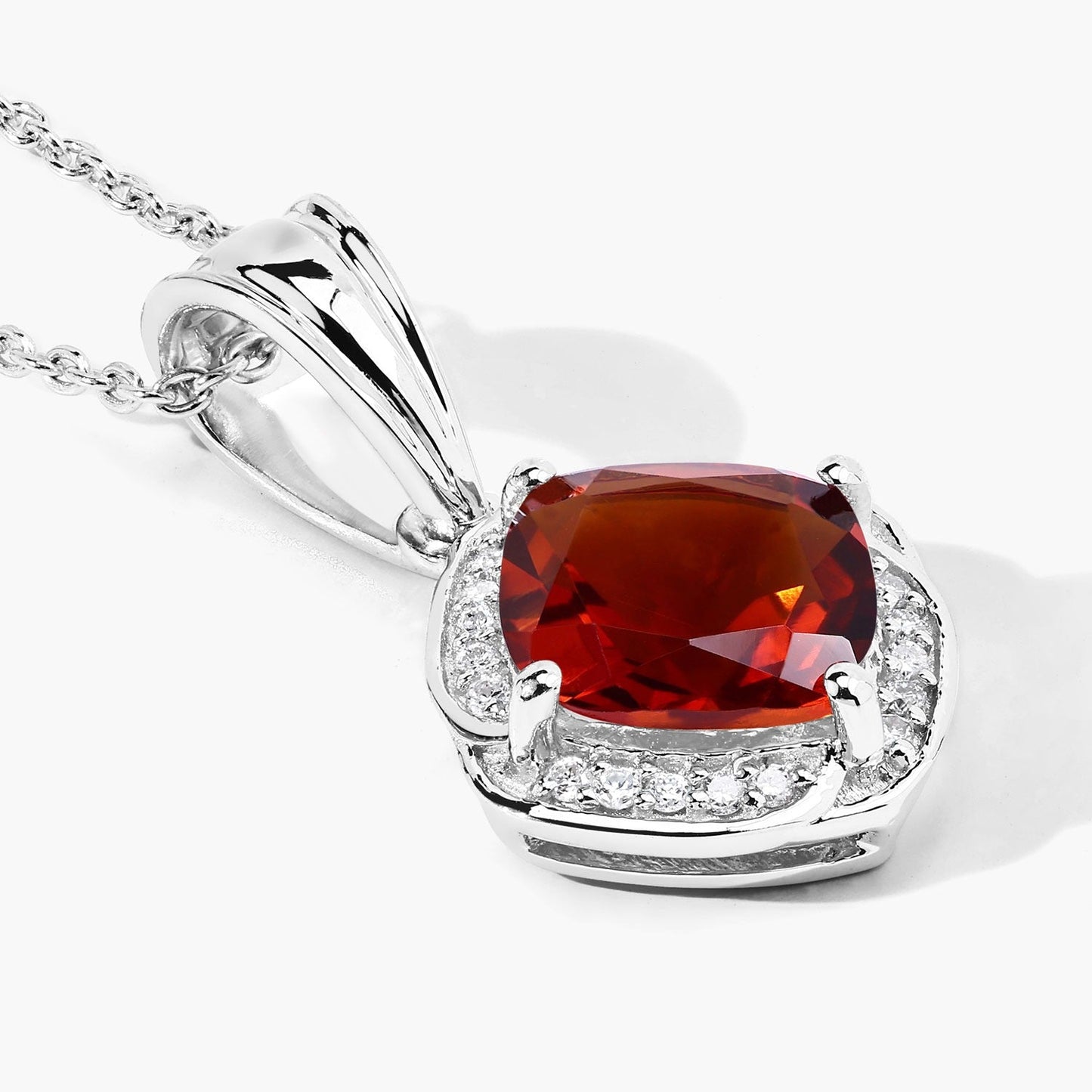 2 Ct Cushion Yellow Madeira Citrine and Lab Diamond Prong Silver Halo pendant Necklace