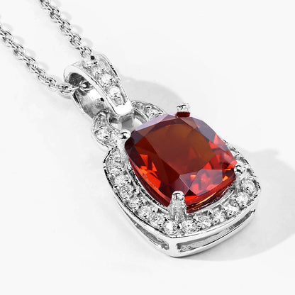 1.65 Ct cushion orange Madeira Citrine and Lab Diamond prong Silver Slide Pendant Necklace