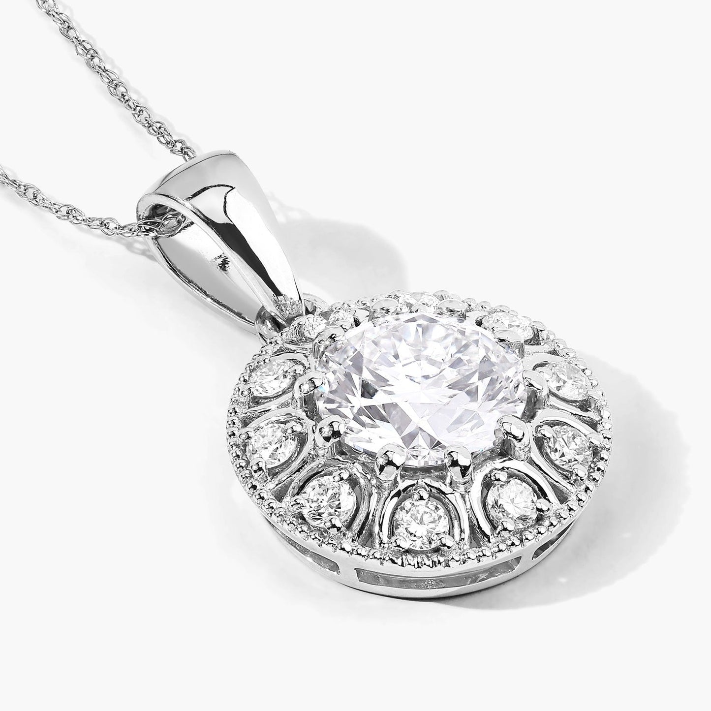 2.32 Ct Round Lab Grown Diamond Platinum Bridal Halo Floral Pendant