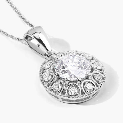 2.32 Ct Round Lab Grown Diamond Prong Platinum Bridal Halo Floral Pendant
