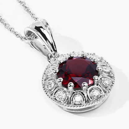 2.25 Ct round red Mozambique Garnet & Lab Diamond prong Silver Halo pendant Necklace
