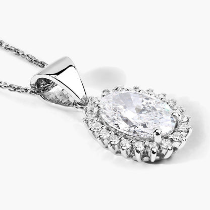 1.23 Ct Oval Lab Diamond Prong Platinum Floral Bridal Halo Pendant