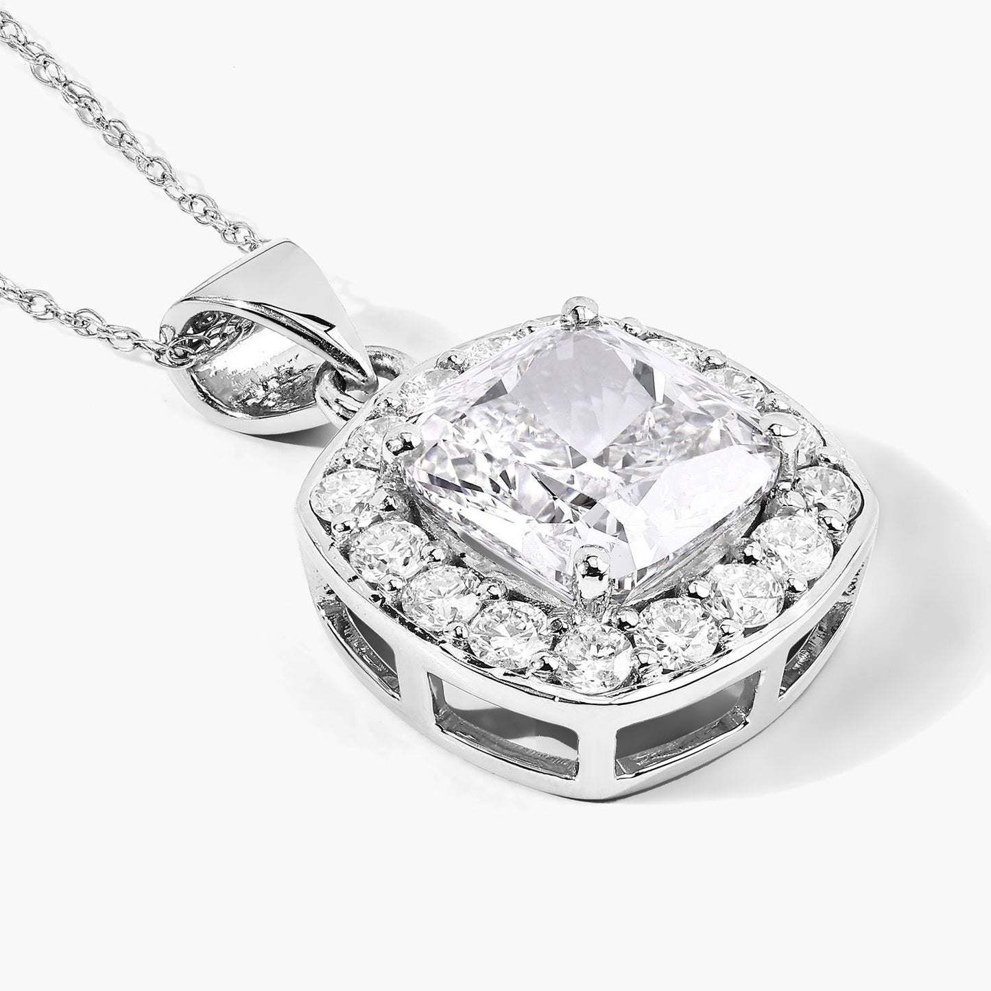 3.50 Ct Cushion Cut Lab Diamond Halo Bridal Platinum Pendant