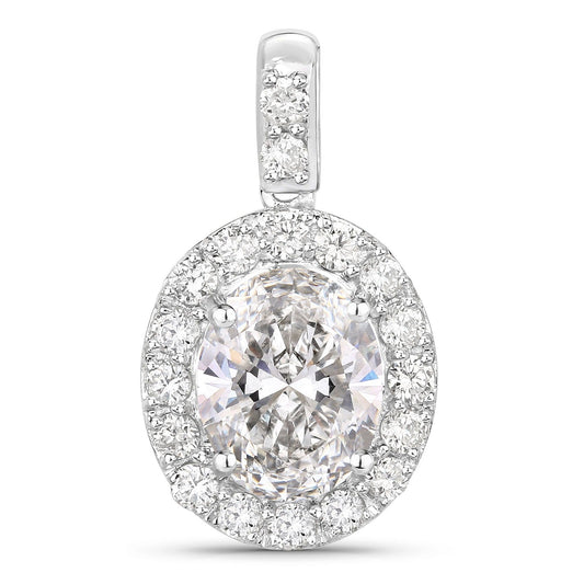 2.62 Ct Oval  Lab Grown Diamond Prong Platinum Halo Bridal Pendant