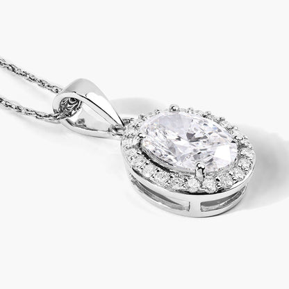 Lab Grown Diamond Prong Bridal Oval Halo Platinum Pendant