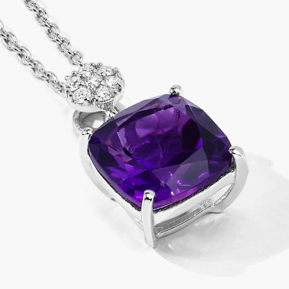 2.60 Ct Cushion Purple  Amethyst & Lab Diamond prong Silver Slide Pendant Necklace