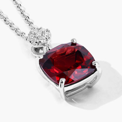 3.50 Ct Cushion red Mozambique Garnet & Lab Diamond prong Silver Slide Pendant Necklace