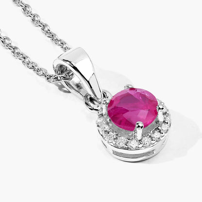 0.55 Ct Round Pink Mozambique Ruby & Lab Diamond prong Silver Halo pendant Necklace