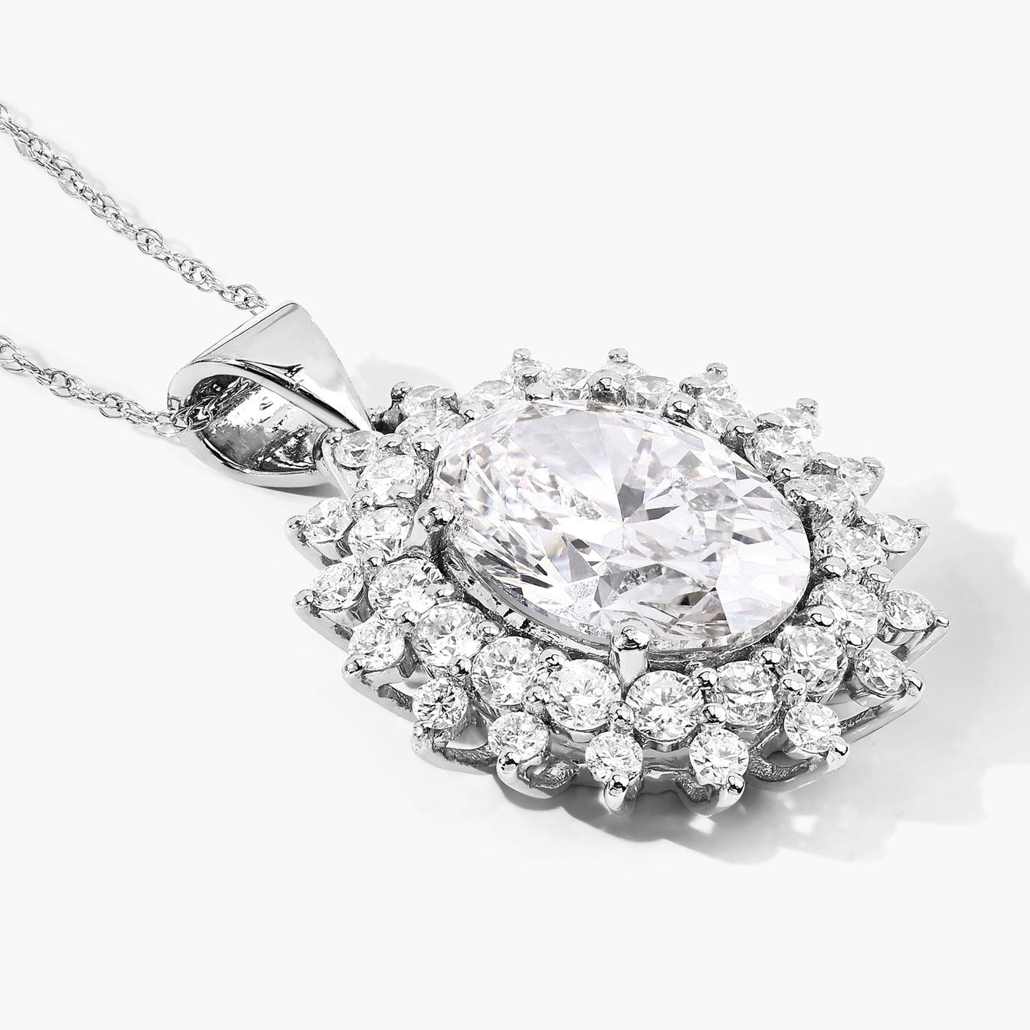 3.79 Ct Oval Lab Grown Diamond Prong Platinum Oval Floral Halo Bridal Pendant