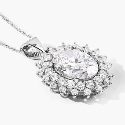 3.79 Ct Lab Grown Diamond Platinum Oval Floral Halo Bridal Pendant